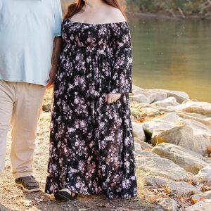 Torrid Black and Purple Floral Long Sleeve Dress